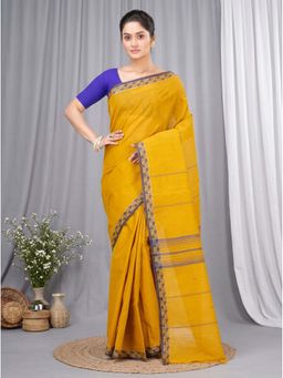 DipDiya - Mustard Yellow Pure Cotton Traditional Bengali Gaela Tant Saree