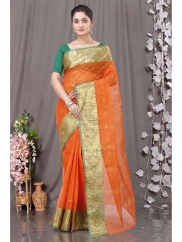 DipDiya - Orange Pure Cotton Traditional Bengali Gopa Tant Saree