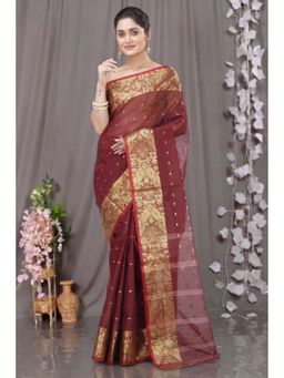 DipDiya - Brown Pure Cotton Traditional Bengali Gopa Tant Saree