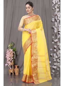 DipDiya - Yellow Pure Cotton Traditional Bengali Gopa Tant Saree