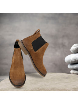 EZOK - Men Casual Leather Chelsea Boots Brown