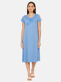 Zivame - Chromaticity Knit Cotton Mid Length Nightdress - Marina