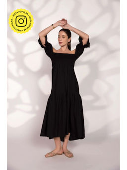 HOUSE OF SAL - Women Black Smocked Maxi Dress