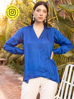 HOUSE OF SAL - Navy Blue Satin Wrapped Shirt