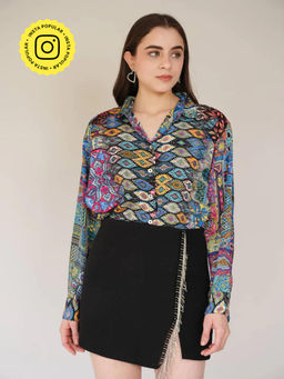 HOUSE OF SAL - Printed Satin Shirt- Multi