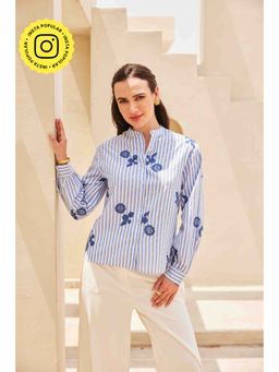 HOUSE OF SAL - Blue Striped with Embroidery Shirt