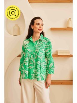 HOUSE OF SAL - Green Printed Ecru Top
