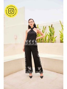 HOUSE OF SAL - Black Kira Embroidered Co-Ord Set Top and Pants (Set of 2)