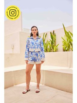 HOUSE OF SAL - Blue Sera Printed Co-Ord Set Shirt and Shorts (Set of 2)
