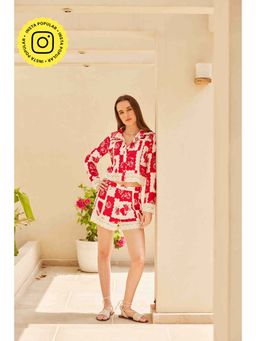 HOUSE OF SAL - Red Printed Co-Ord Set Shirt and Shorts (Set of 2)