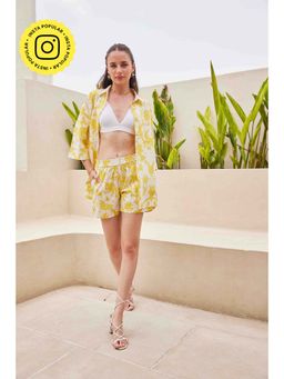 HOUSE OF SAL - Yellow Mazo Printed Co-Ord Set Shirt and Shorts (Set of 2)