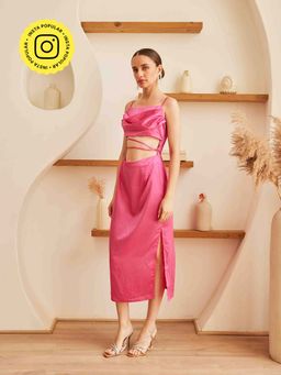 HOUSE OF SAL - Satin Midi With Cut Outs Pink Dress