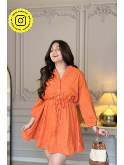 HOUSE OF SAL - Shirt Cut Work Orange Dress With Belt