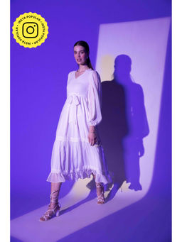 HOUSE OF SAL - Moonlight White Midi Dress with Belt (Set of 2)