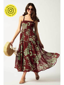 HOUSE OF SAL - Printed Midi Dress - Maroon