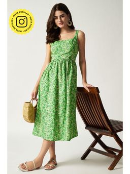HOUSE OF SAL - Green Floral Printed Midi Dress