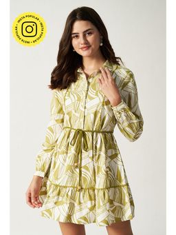 HOUSE OF SAL - Green Printed Shirt Dress with Belt