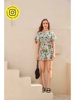 HOUSE OF SAL - Lara Printed Playsuit with Belt- Multi-Color