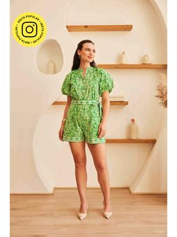 HOUSE OF SAL - Isle Printed Playsuit with Belt- Green