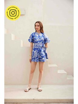 HOUSE OF SAL - Seoul Printed Playsuit with Belt- Blue