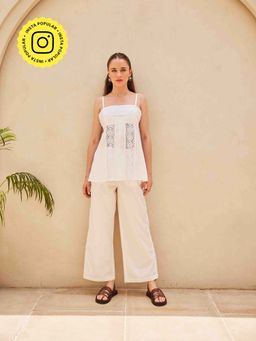 HOUSE OF SAL - Women White Cotton Solid Co-Ord Set