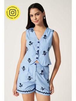 HOUSE OF SAL - Women Blue Cotton Printed Co-Ord Set