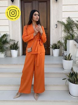HOUSE OF SAL - Women Orange Polyester Solid Co-Ord Set