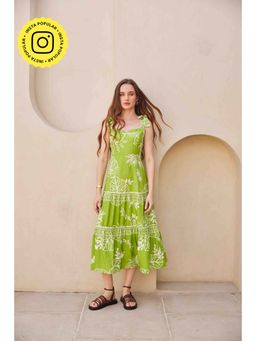 HOUSE OF SAL - Women Green Viscose Printed Dress