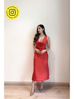 HOUSE OF SAL - Women Red Polyester Solid Dress