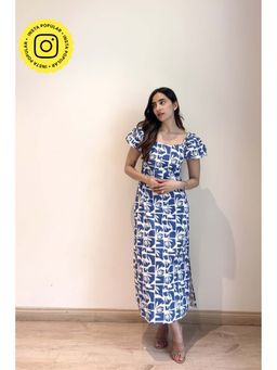 HOUSE OF SAL - Women Blue Cotton Printed Dress