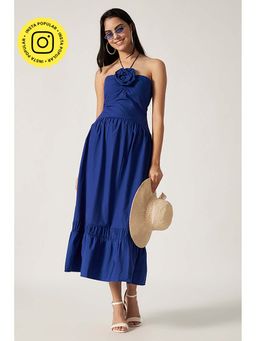 HOUSE OF SAL - Women Blue Cotton Solid Dress
