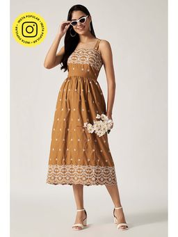 HOUSE OF SAL - Women Brown Cotton Printed Dress