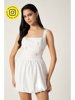 HOUSE OF SAL - Women White Cotton Embellished Dress