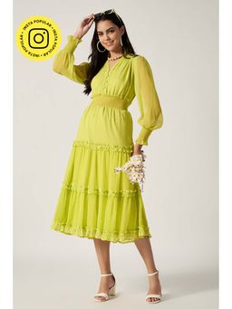 HOUSE OF SAL - Women Green Polyester Solid Dress