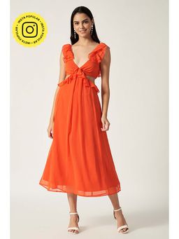 HOUSE OF SAL - Women Orange Polyester Solid Dress