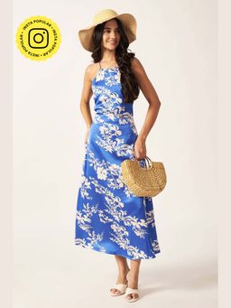 HOUSE OF SAL - Women Blue Bella Backless Satin Dress