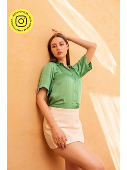 HOUSE OF SAL - Women Green Panama Satin Shirt