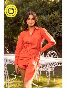 HOUSE OF SAL - Tangerine Women Orange Collar Neck Shirt with Shorts