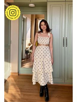 HOUSE OF SAL - White Pure Cotton Polka Dots A-Line Midi Dress