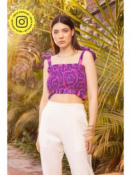 HOUSE OF SAL - Purple Self Design Polyester Crop Top