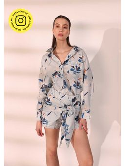 HOUSE OF SAL - Blue Polyester Floral Top with Short