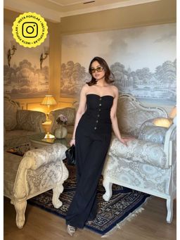 HOUSE OF SAL - Black Polyester Solid Top with Pant