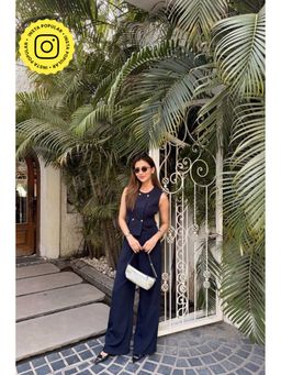 HOUSE OF SAL - Navy Blue Polyester Solid Top with Pant