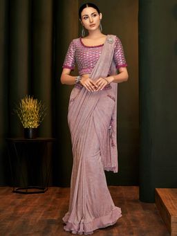 Odette - Pink Lycra Designer Saree with Unstitched Blouse