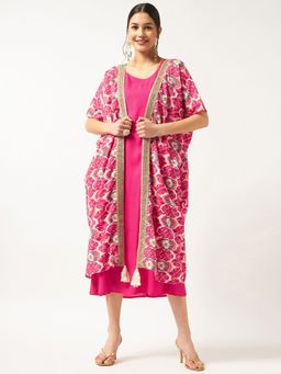 Pannkh - Women's Ikat Printed Shrug With Solid Inner (Set of 2)