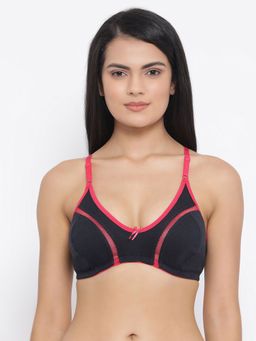 Clovia - Non-Padded Non-Wired Full Coverage Bra In Black 100 Percent Cotton