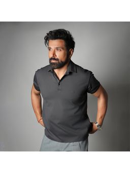 HOP HEAD - Charcoal Nylon Collar Neck Polo T-Shirt