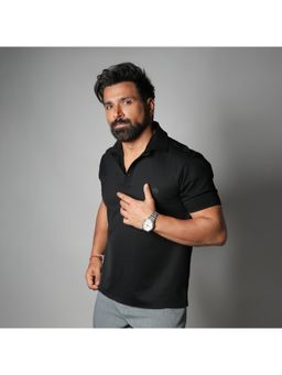 HOP HEAD - Black Nylon Collar Neck Polo T-Shirt