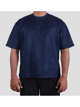 HOP HEAD - Navy Blue Suede Crew Neck T-Shirt