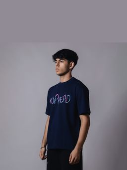 HOP HEAD - Navy Blue Cotton Blend Crew Neck T-Shirt